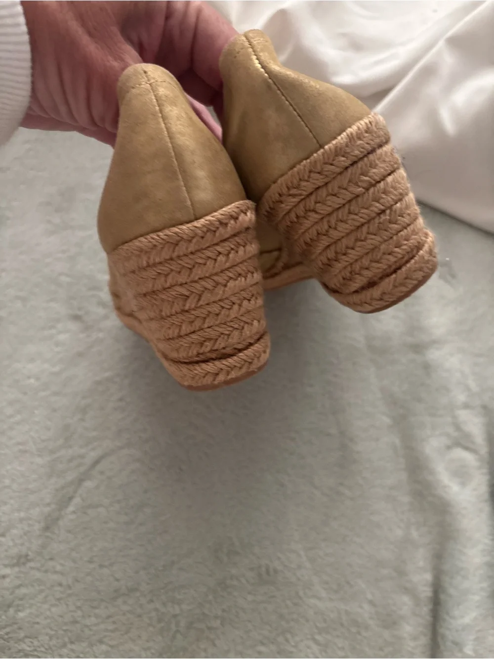 Jack Rogers Tan Suede Espadrille Peep-Toe Flats